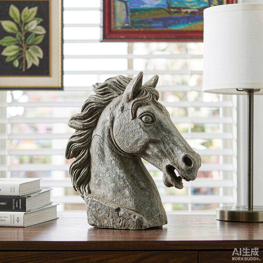 Stone Horse Head Bust Sculpture - Image 3