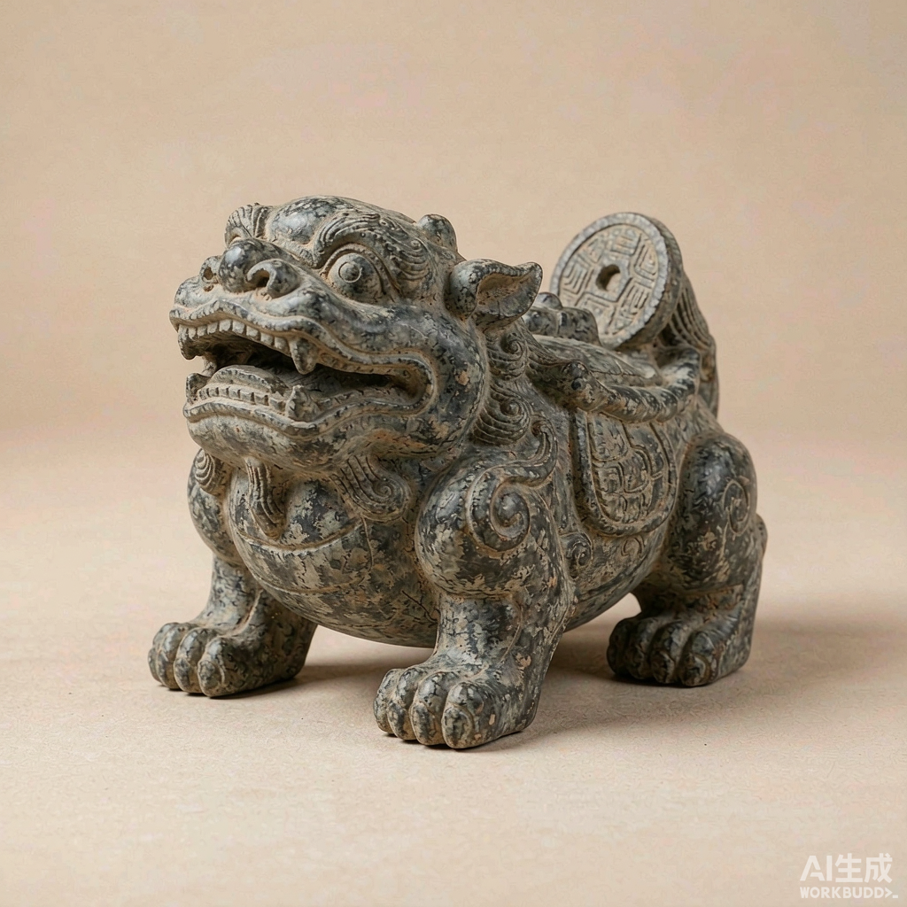 Stone Money Frog Figurine with Coin