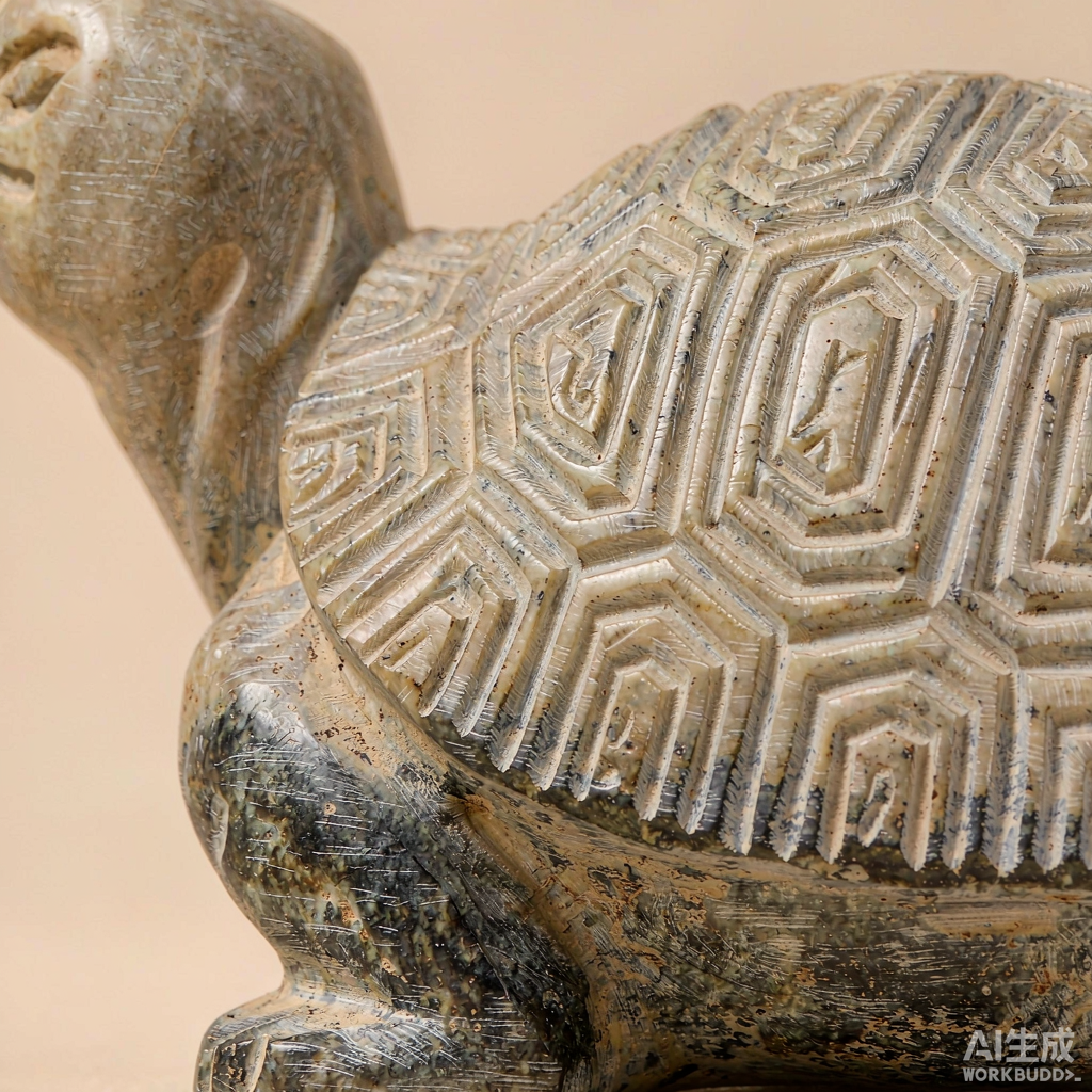 Stone Tortoise Figurine with Carved Shell - Image 2