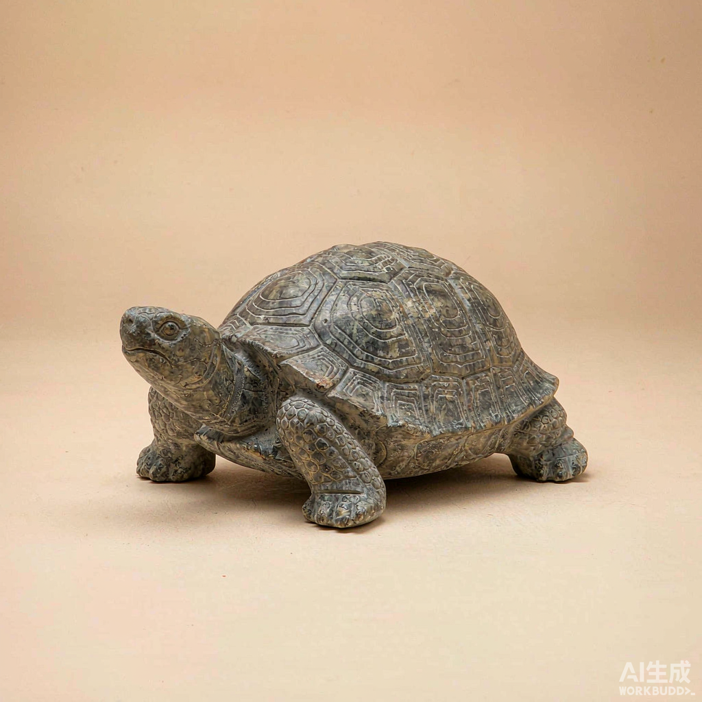 Stone Tortoise Figurine with Carved Shell