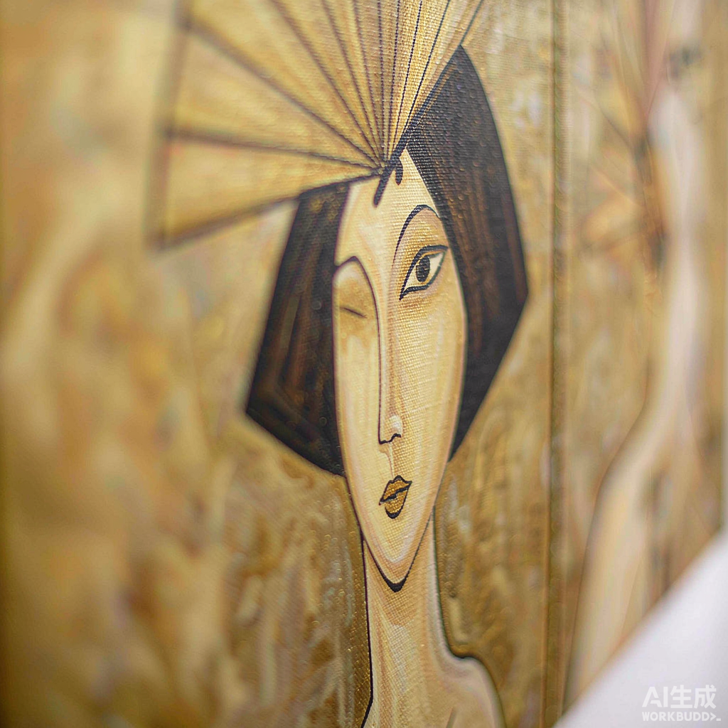 Art Deco Fan Lady Canvas Painting - Image 2