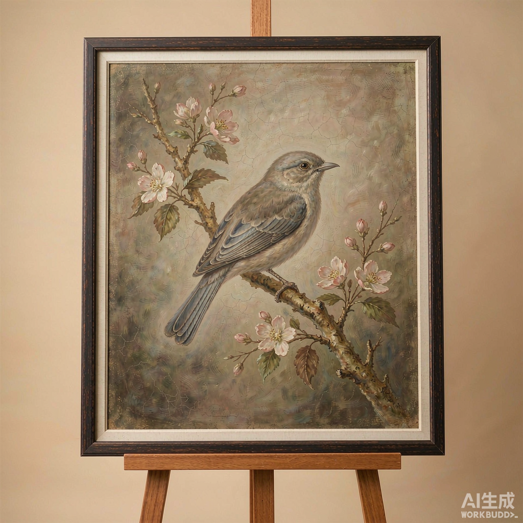 Vintage Bird and Flower Canvas Painting