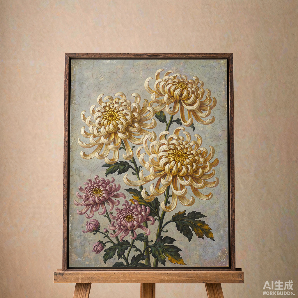 Vintage Chrysanthemum Canvas Painting