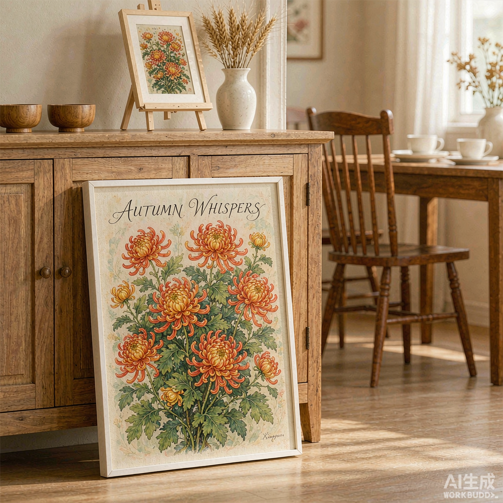 Vintage Chrysanthemum Canvas Painting - Image 3