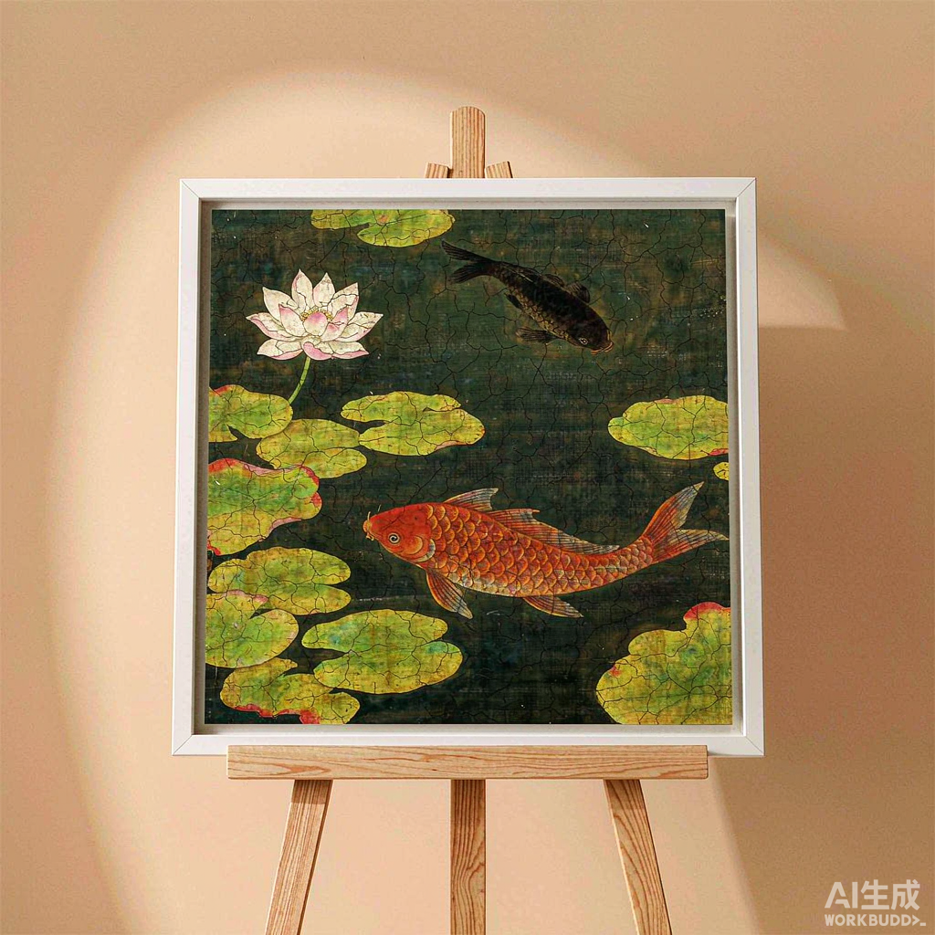 Vintage Koi Pond Canvas Painting