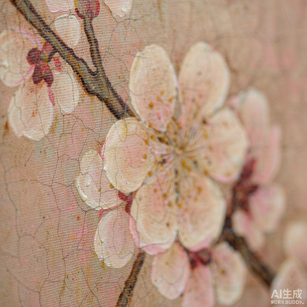 Vintage Plum Blossom Canvas Painting - Image 2
