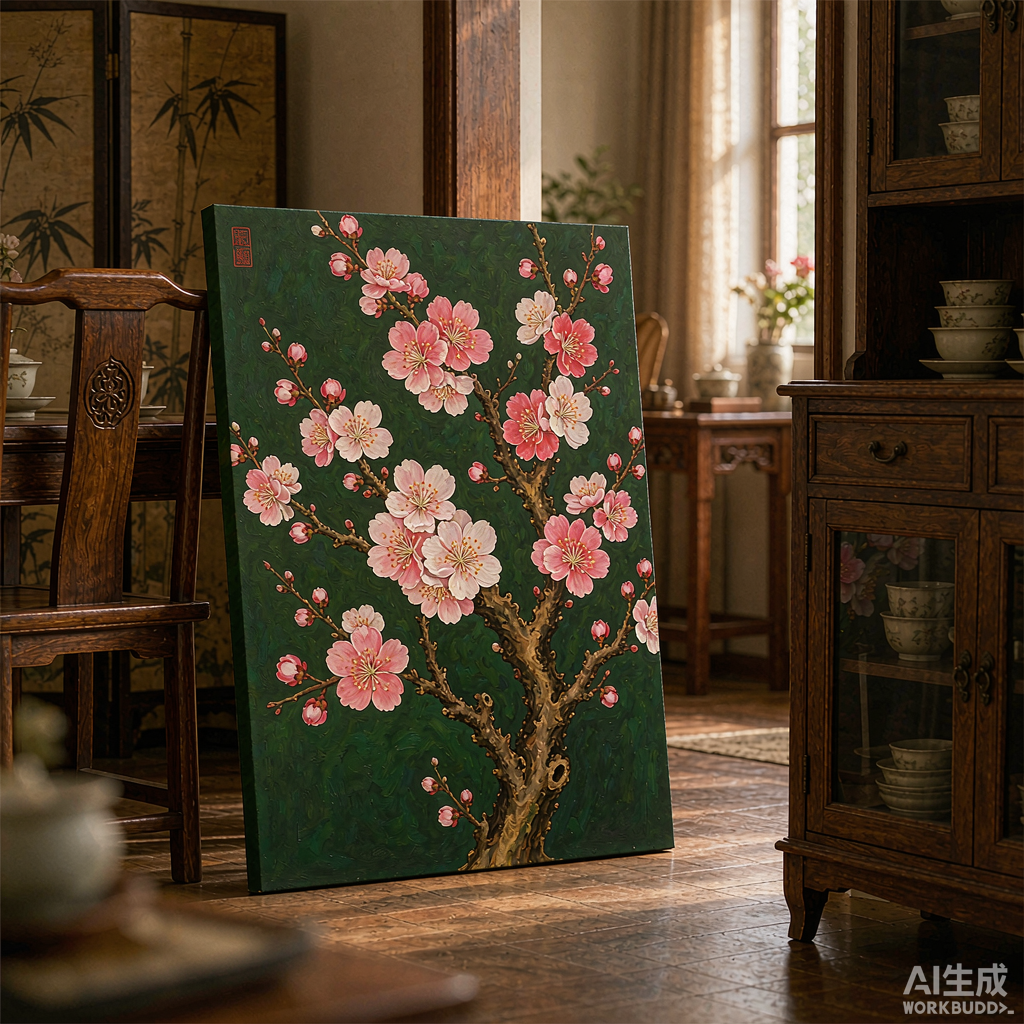 Vintage Plum Blossom Canvas Painting - Image 3