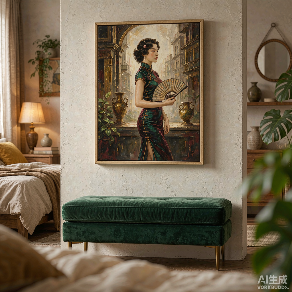 Vintage Shanghai Lady Canvas Painting - Image 3