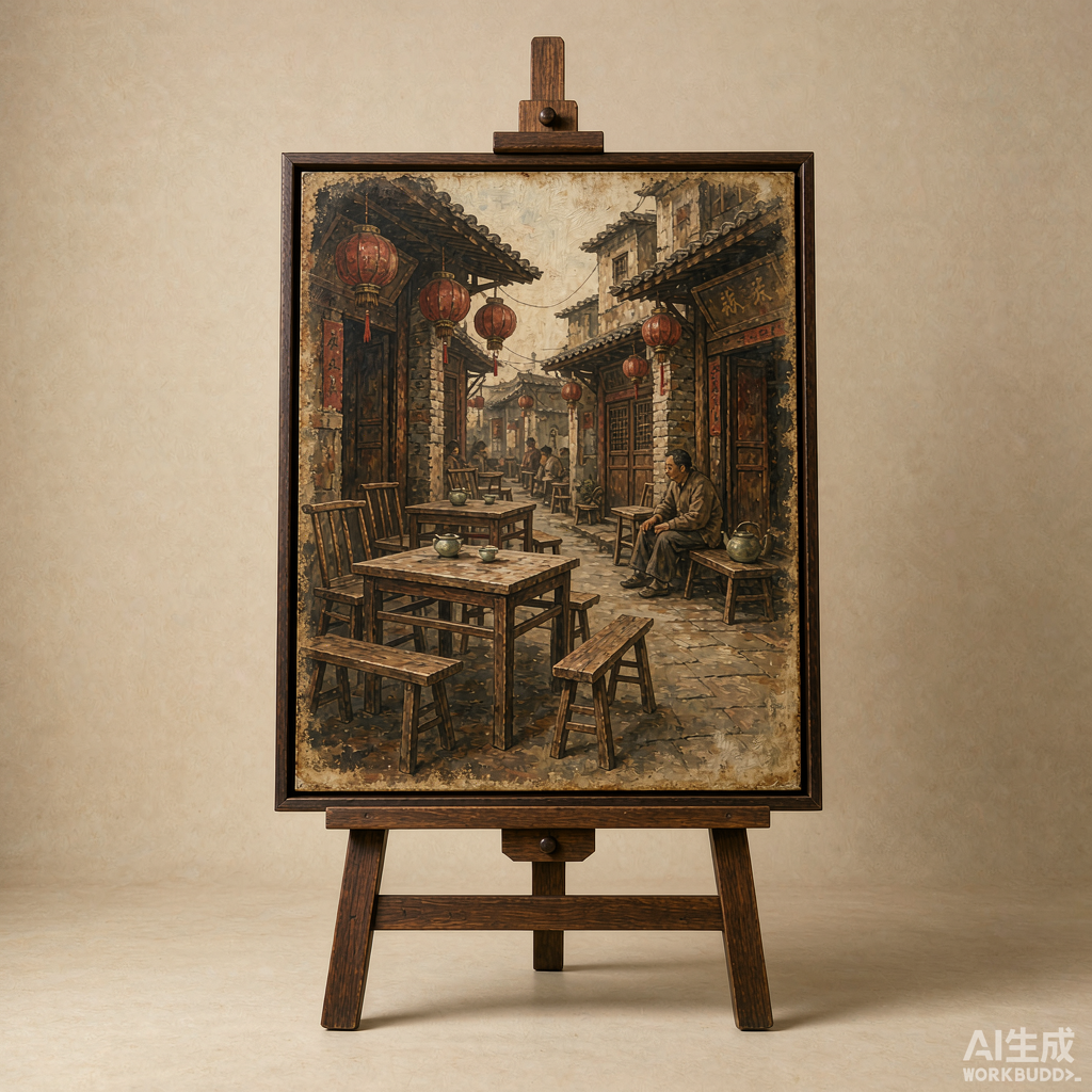 Vintage Teahouse Scene Canvas Painting