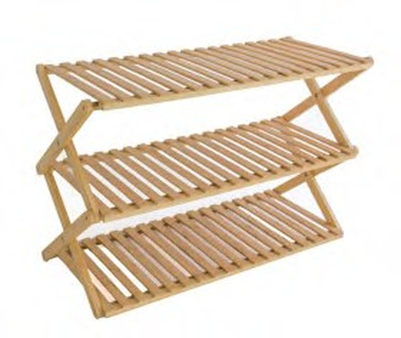 Bamboo 3-Tier Folding Shoe Rack