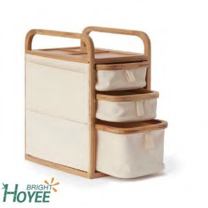 Bamboo Cart with 3 Fabric Drawers