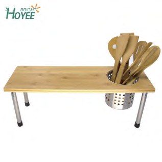 Bamboo Kitchen Prep Table with Utensil Holder
