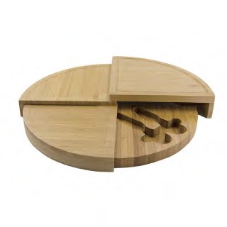 Round Bamboo Cutting Board with Slide-Out Tray