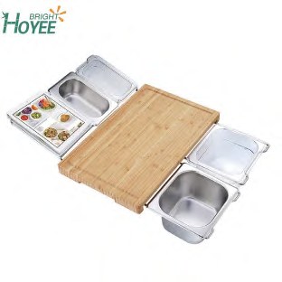 Bamboo Cutting Board with Stainless Containers