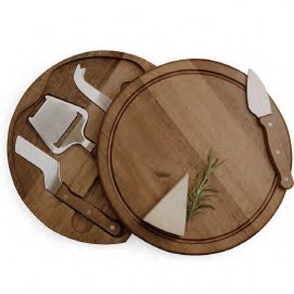 Round Bamboo Cheese Board with Knives