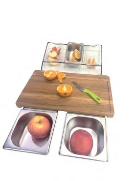 Bamboo Cutting Board with Stainless Trays