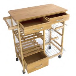 Bamboo Kitchen Trolley with Wire Basket
