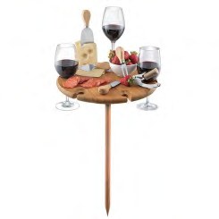 Wooden Wine Table with Glass Holder