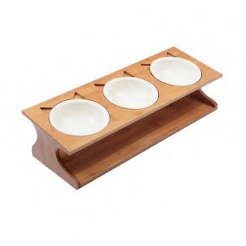 Bamboo Triple Pet Bowl Stand