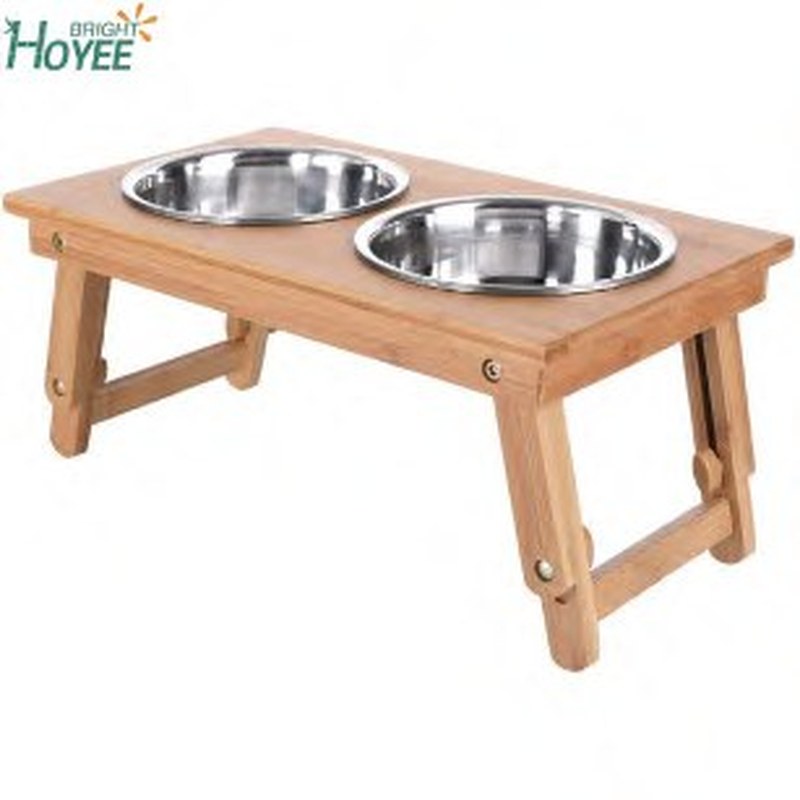 Bamboo Elevated Pet Feeder with Bowls