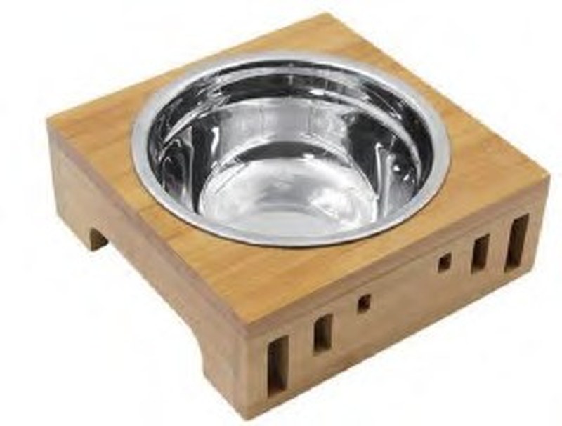Bamboo Pet Bowl Holder with Stainless Bowl