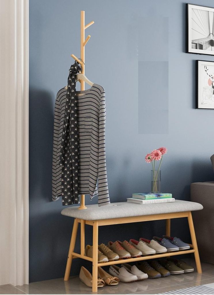 Bamboo Bench with Coat Rack