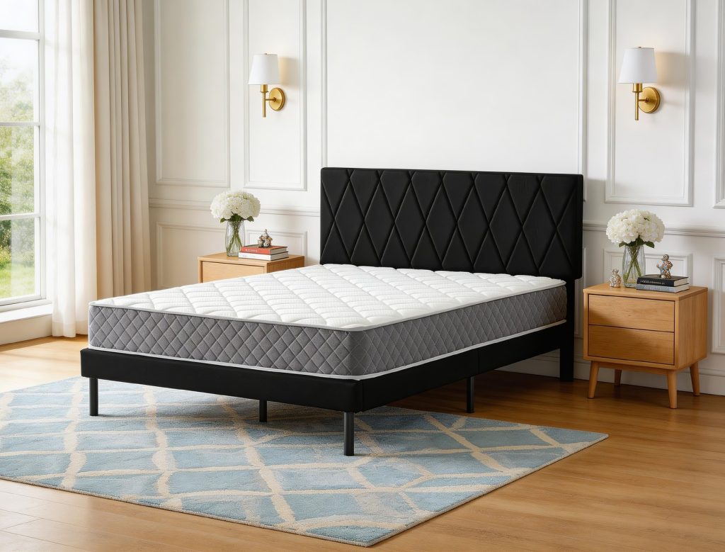 Bed Frame with Mattress – Light Upholstered