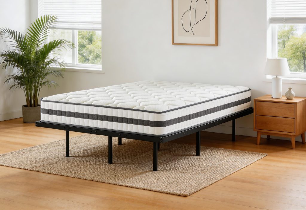Bed Frame with Mattress – Wood Floor Display