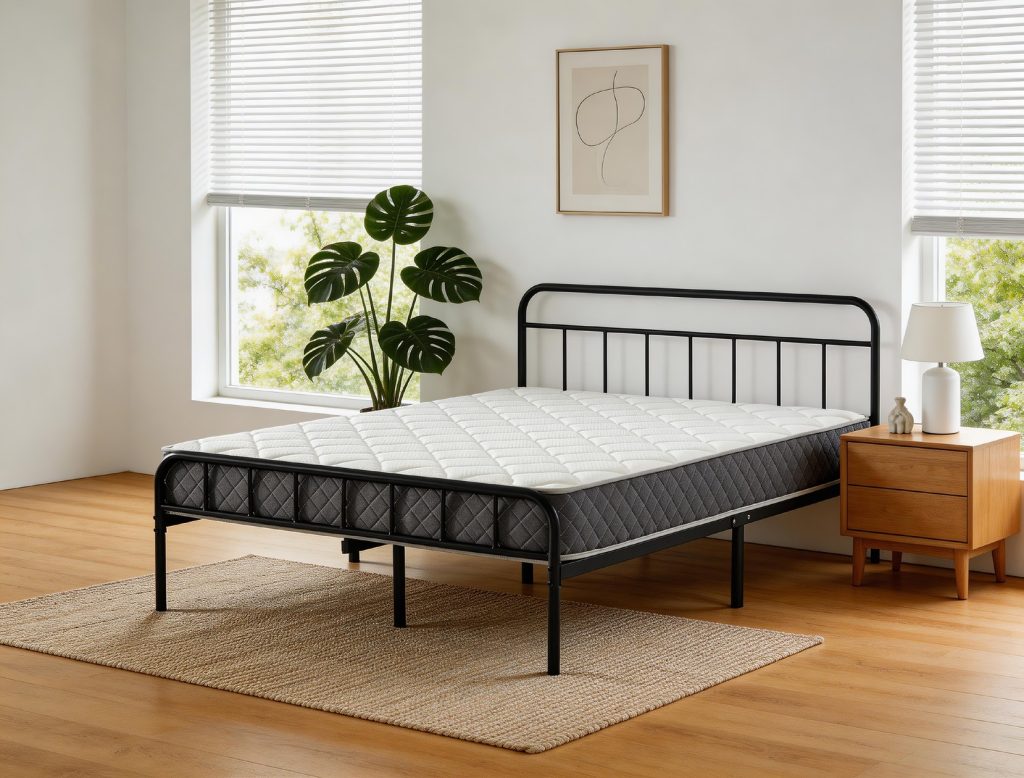 Bed Frame with Mattress – Black Metal
