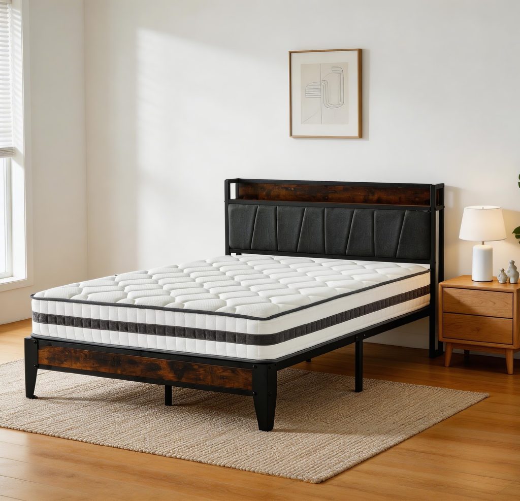 Bed Frame with Mattress – Grey Wing Headboard