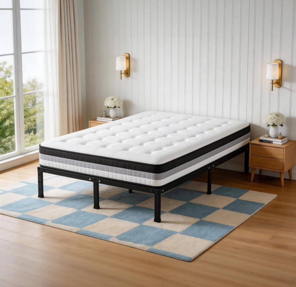 Bed Frame with Mattress – Piped Edge