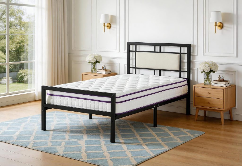 Bed Frame with Mattress – Metal Frame with Rug