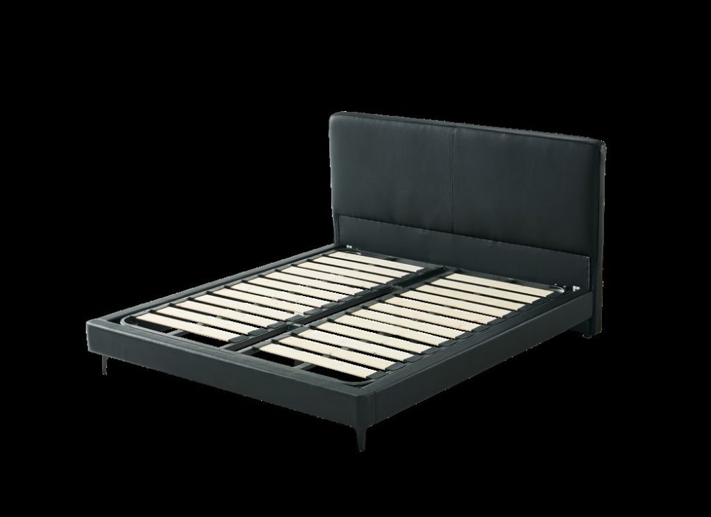Bed Frame with Slatted Base – Dark Headboard