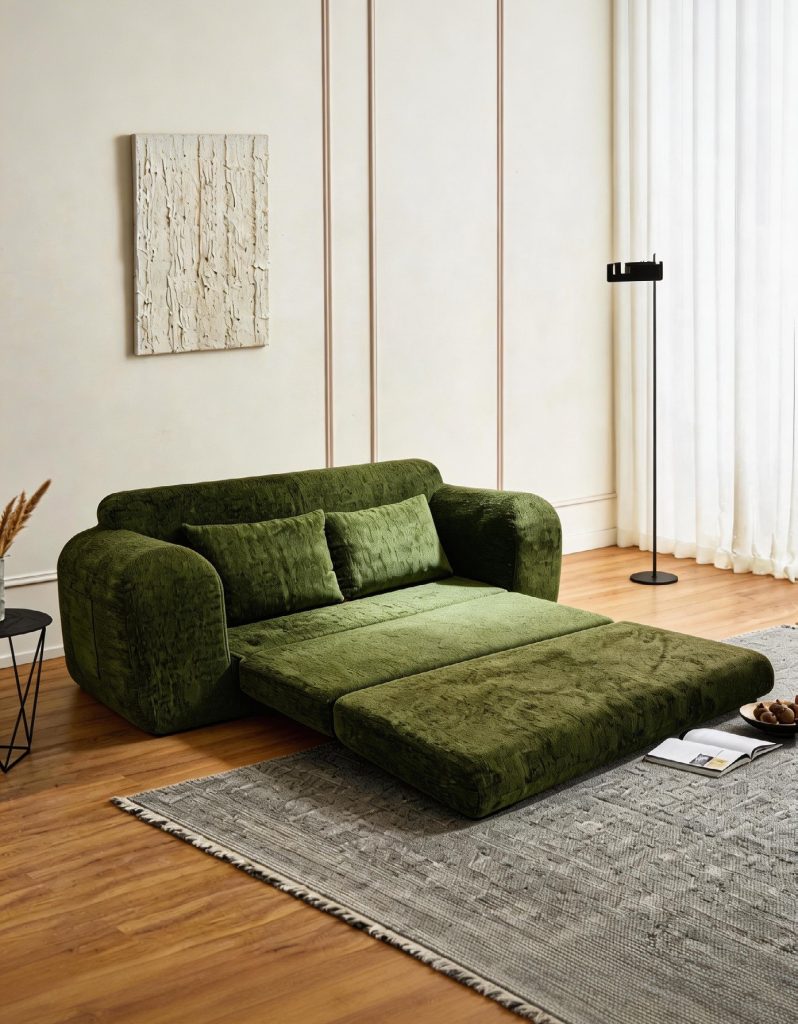 Compression Sofa – Dark Green Velvet Chaise