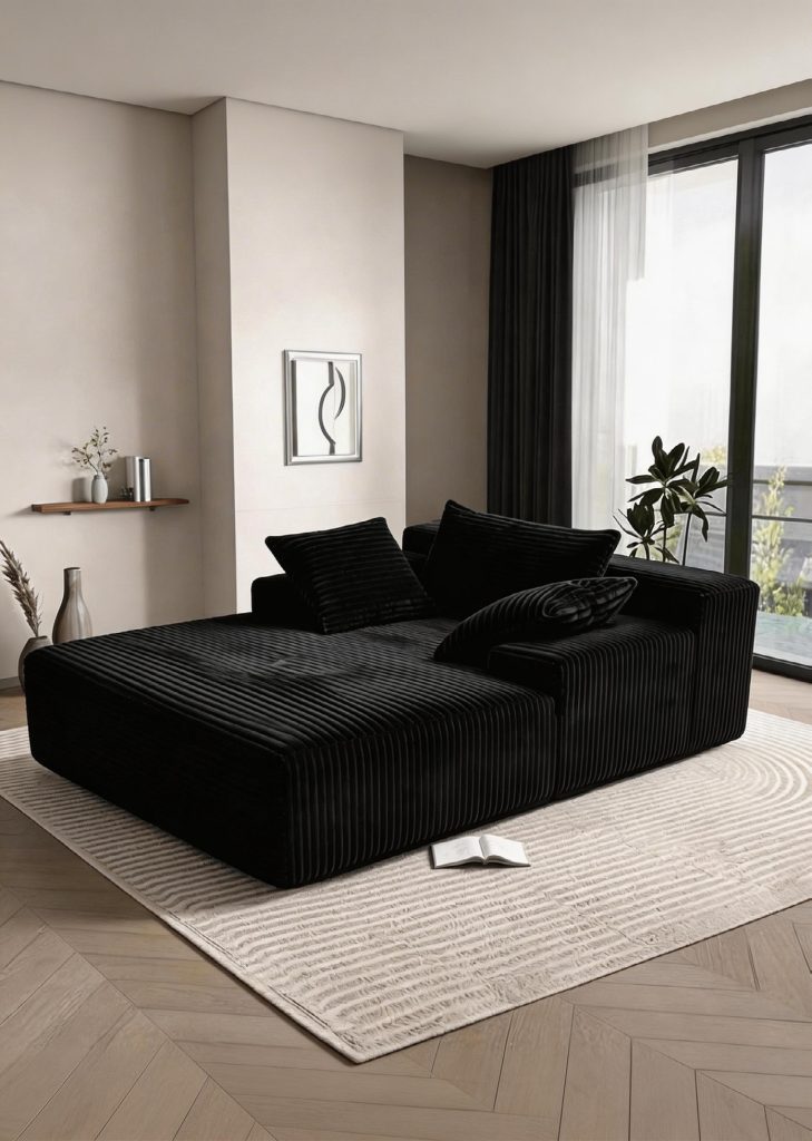 Compression Sofa – Black Leather Corner