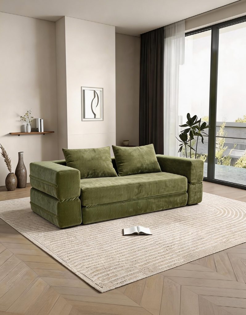 Compression Sofa – Green Velvet 2-Seater