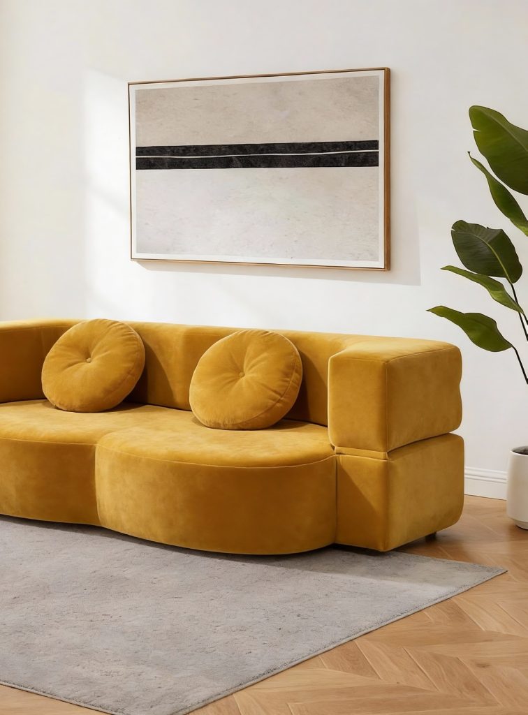 Compression Sofa – Mustard Velvet 3-Seater