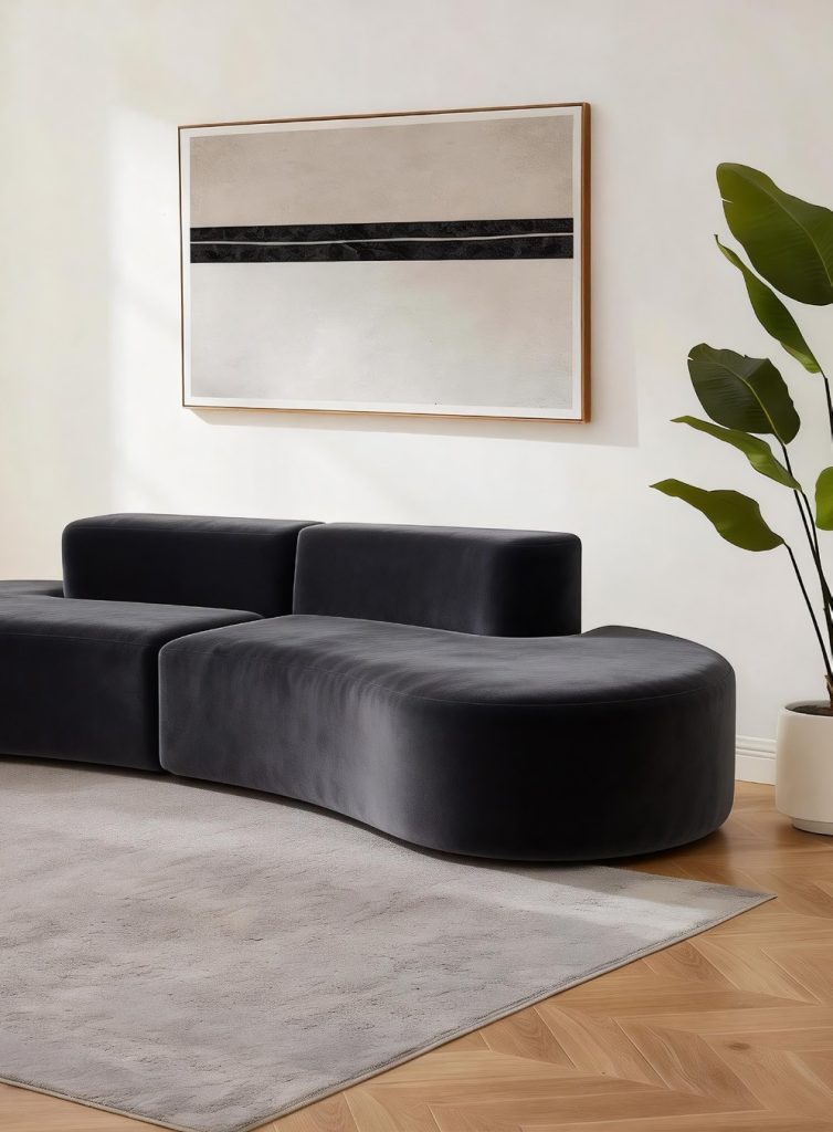 Compression Sofa – Black Leather Modular Corner