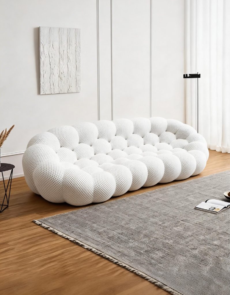 Compression Sofa – White Boucle Round Modular