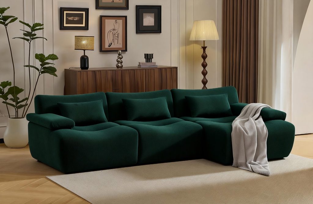 Compression Sofa – Dark Green Velvet Corner