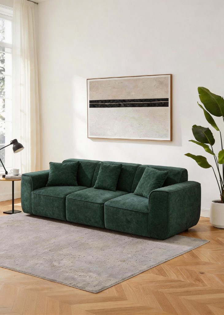 Compression Sofa – Dark Green Velvet 2-Seater