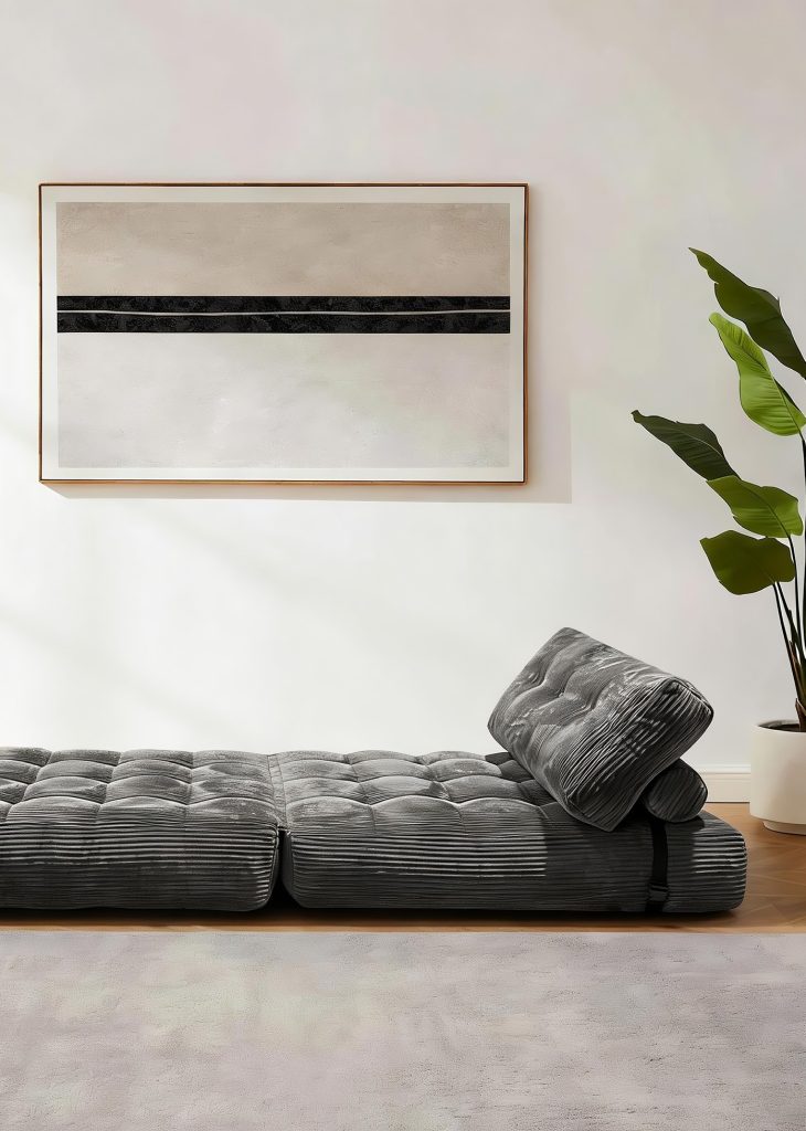 Compression Sofa – Grey Ribbed Chaise