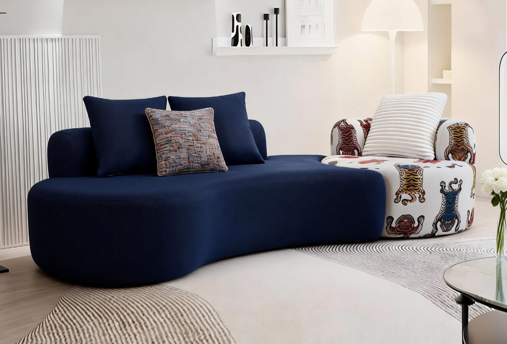 Compression Sofa – Navy Blue Rounded Chaise