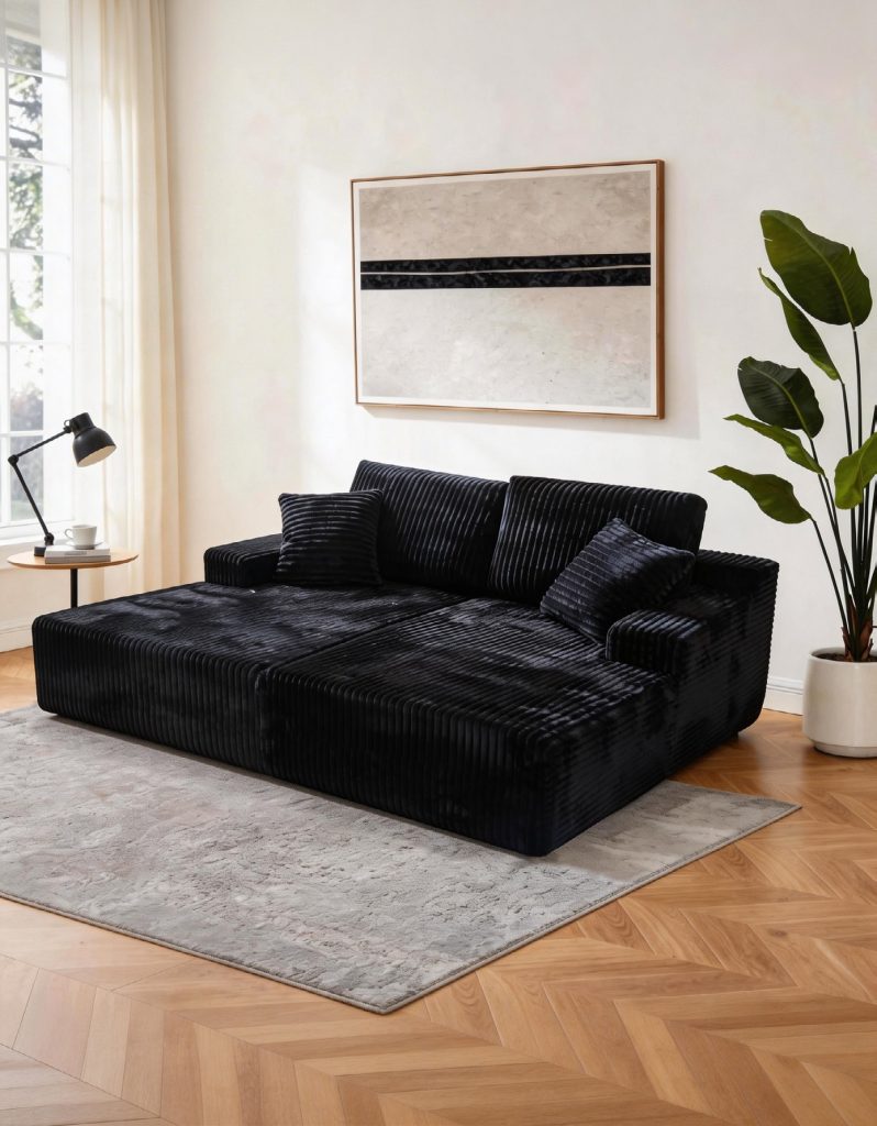 Compression Sofa – Black Velvet Modular Corner