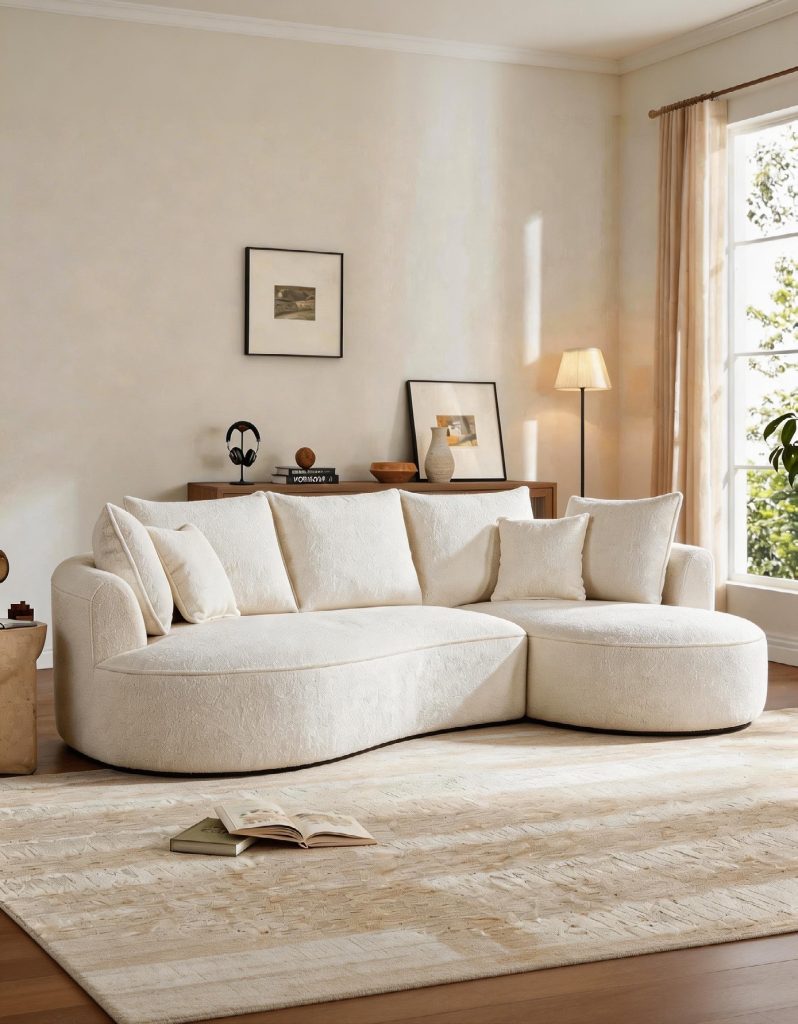 Compression Sofa – Cream Curved with Chaise
