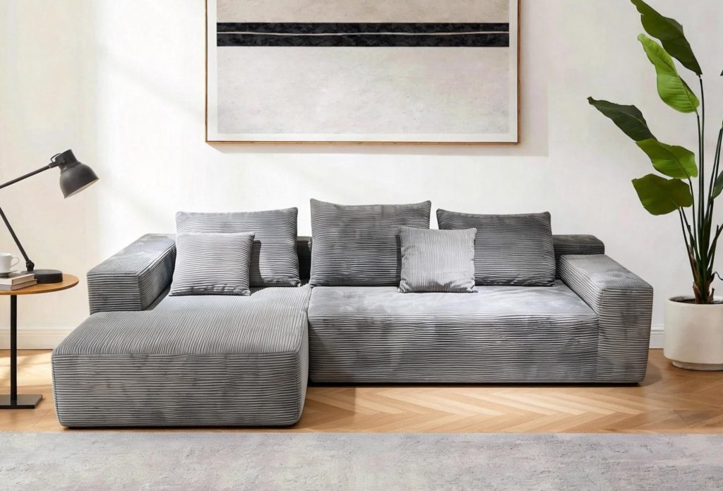 Compression Sofa – Grey L-Shape Corner with Chaise