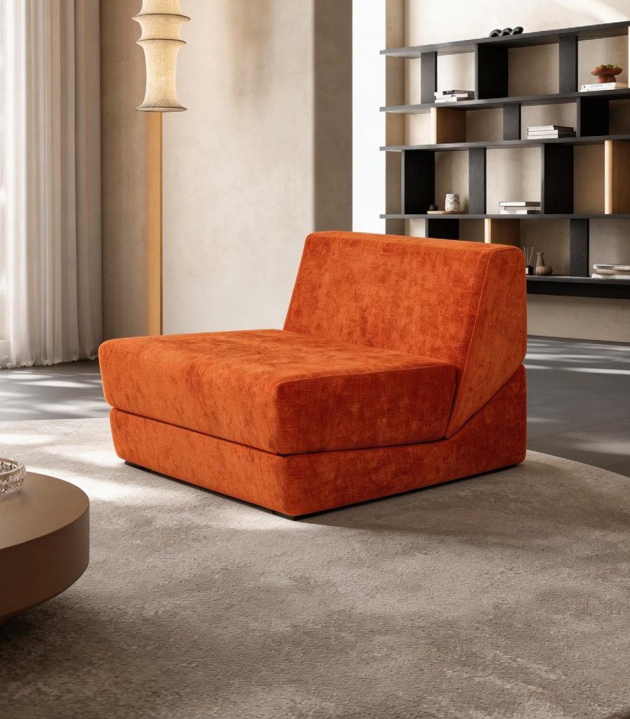 Compression Sofa – Rust Velvet Armchair (Wide)