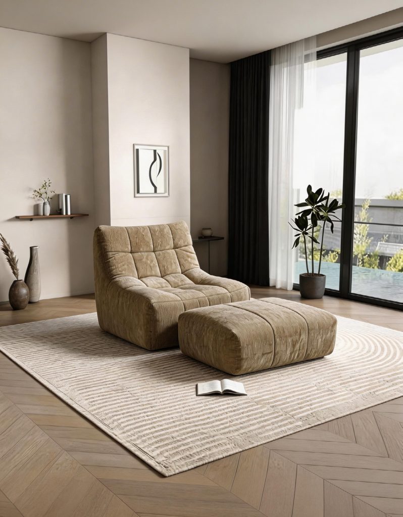 Compression Sofa – Taupe Chaise with Ottoman