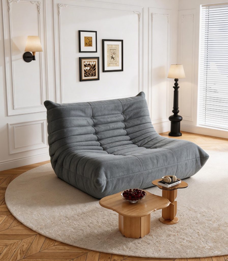 Compression Sofa – Grey Velvet Chaise Lounge