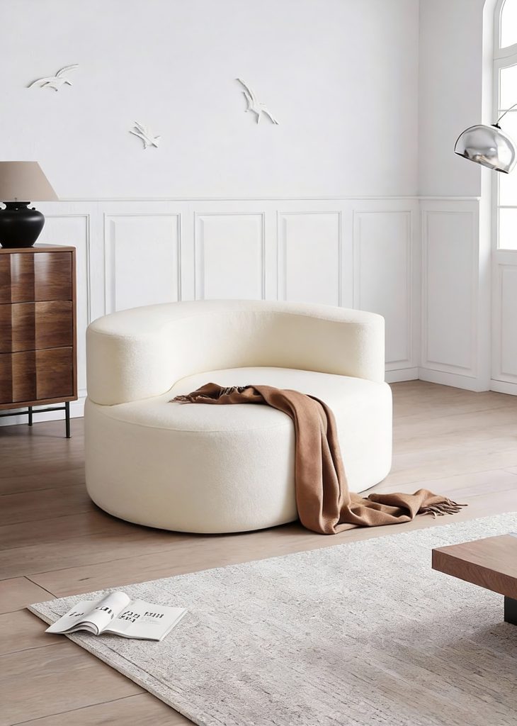 Compression Sofa – Cream Boucle Swivel Armchair